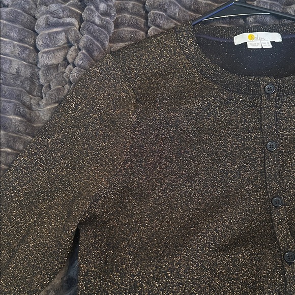 Like New Boden Long Sleeve Button Down Gold Metallic Glitter Cardigan Size 4 - Picture 10 of 16